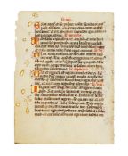 Two leaves from liturgical books, in Latin, illuminated manuscripts on parchment
