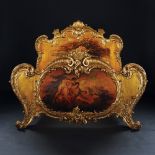 A French richly carved gilt wood double bed, 19th century