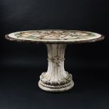 An onyx and marbles plated round top table