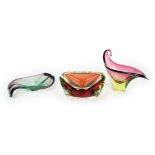 3 Murano polychrome glass different ashtrays