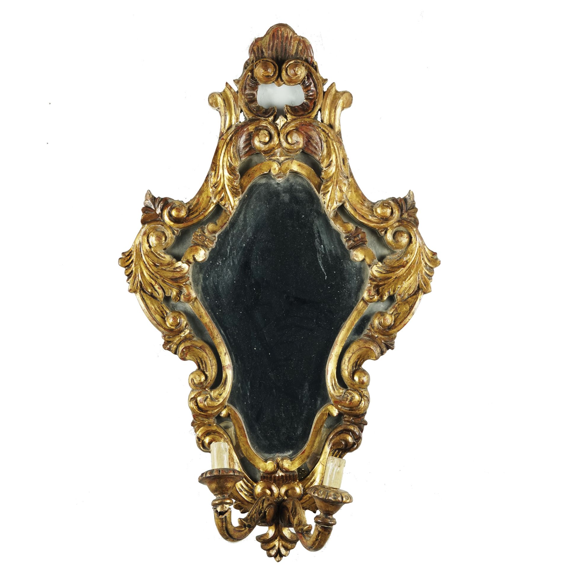 4 carved gilt wood two-light wall sconces, 19th century - Image 2 of 4