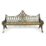 A cast iron garden bench