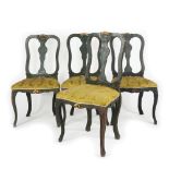 4 Venetian green lacquered and gilt chairs, 18th century