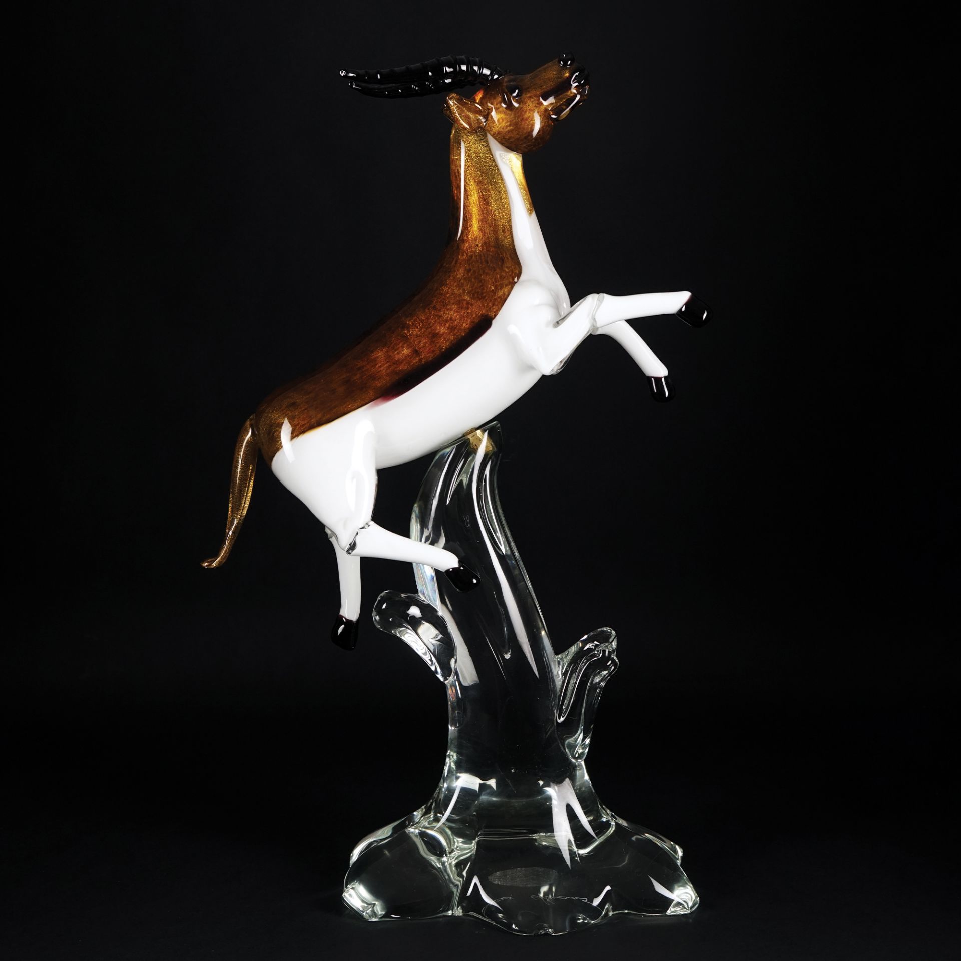 A Murano polychrome glass figure of a running impala, Alessandro Barbaro