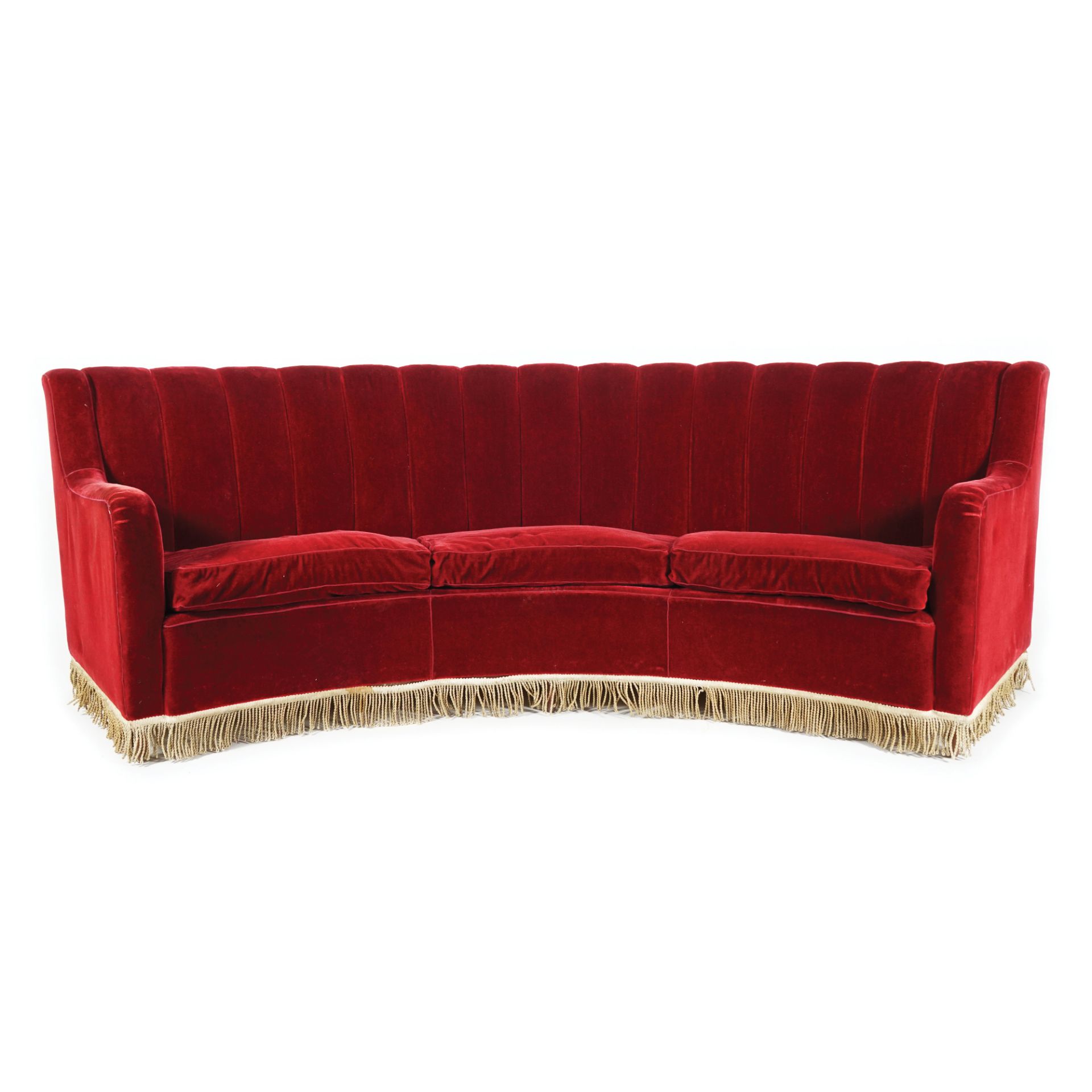 A red velvet coated arched line sofa