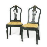 A pair of Venetian green lacquered and gilt chairs, 18th century