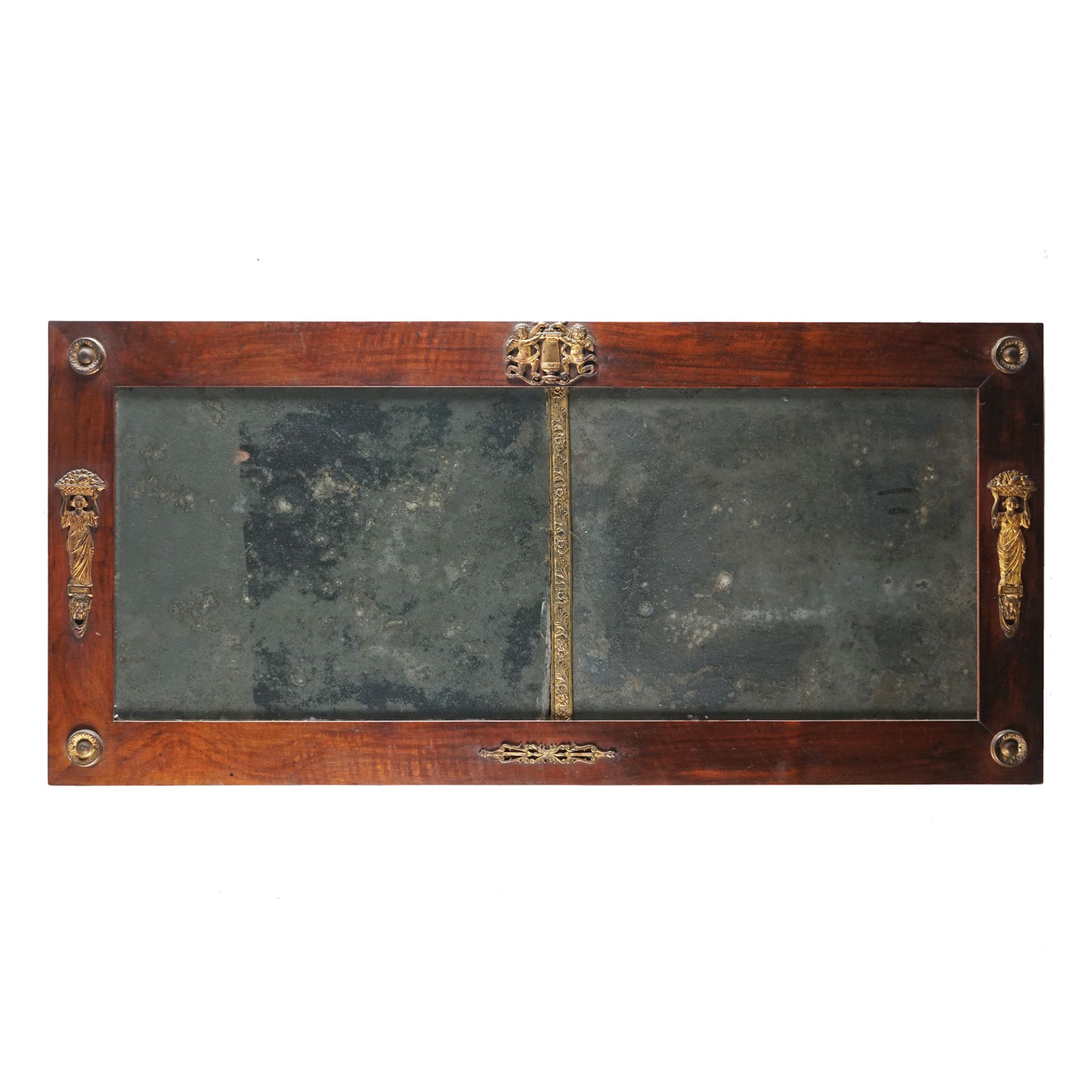 A rectangular walnut wall mirror with gilt metal friezes, 19th century