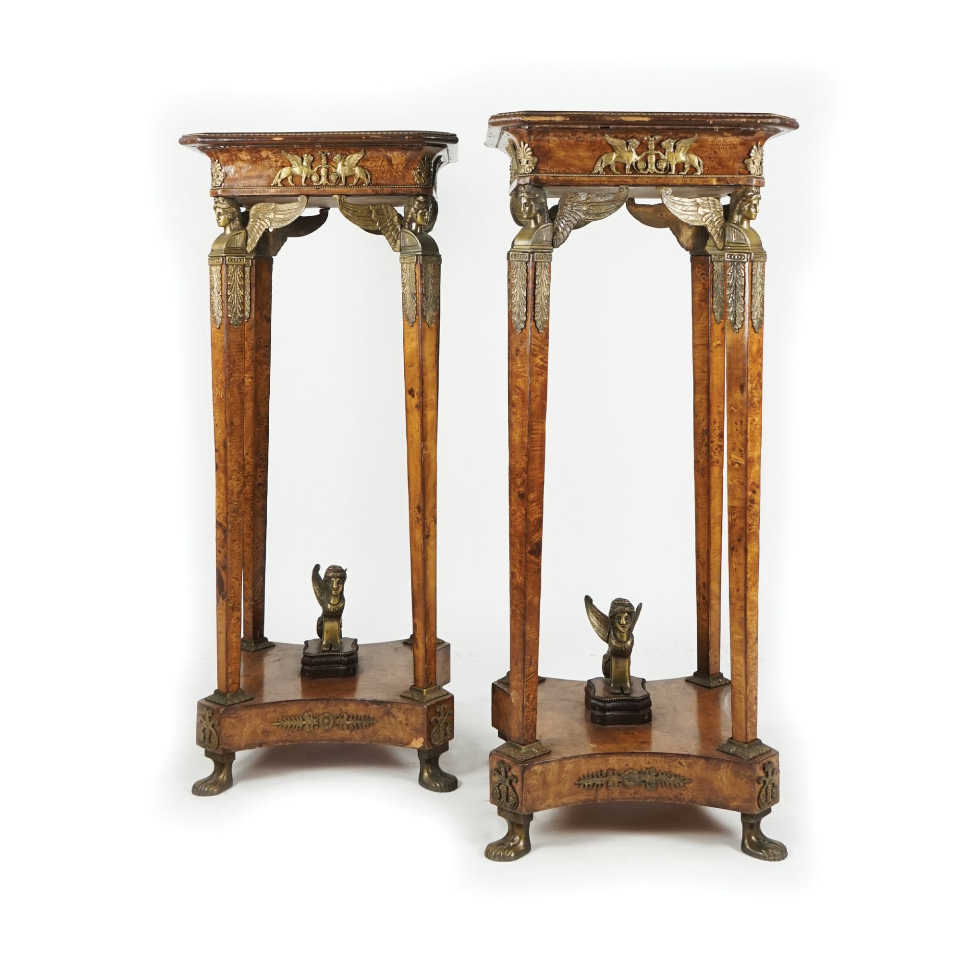 A pair of French tuja briar venereed wood pedestals, Napoleon III period
