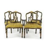 4 Venetian green lacquered and gilt wood armchairs, 18th century