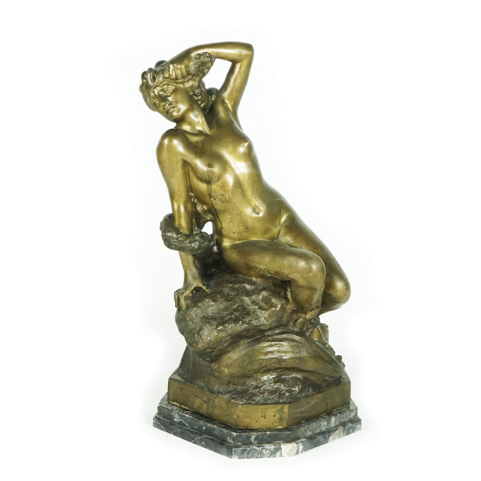 A patinated bronze figure of a naiad with an octupus