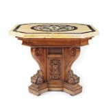 An octagonal inlaid yellow marble top