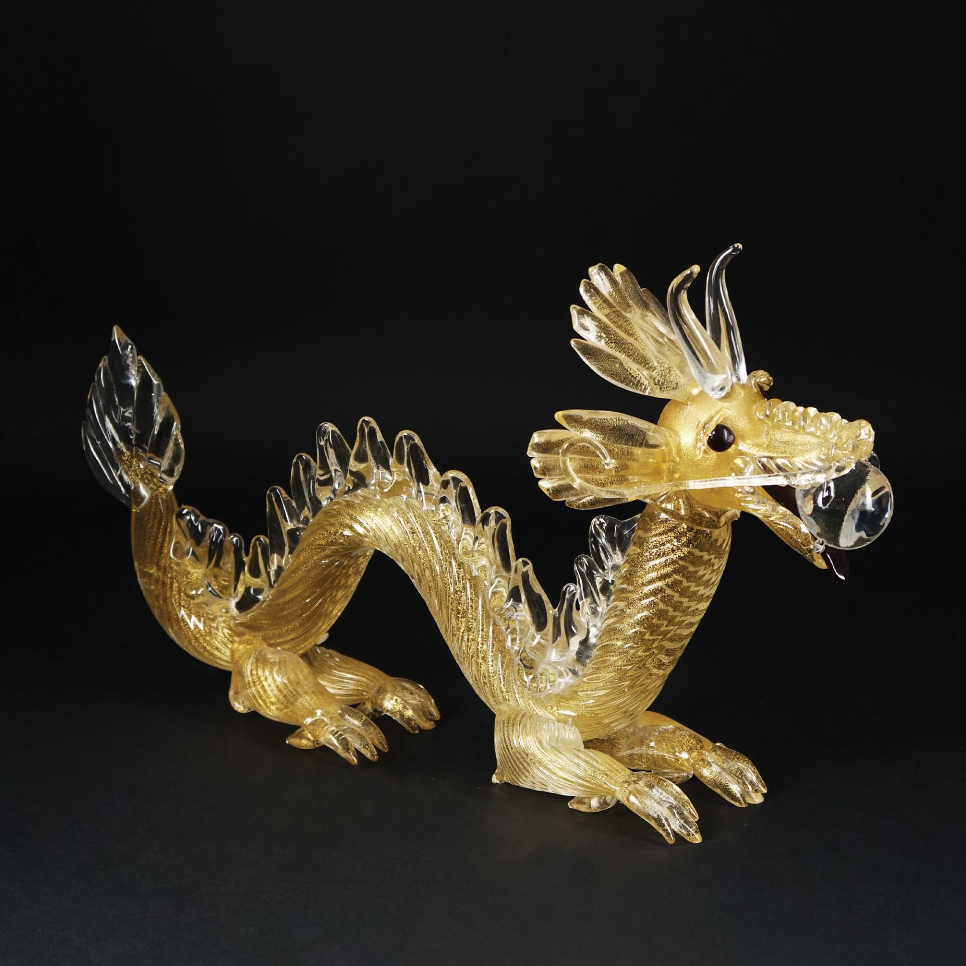 A Murano gilt glass figure of a dragon, Alessandro Barbaro