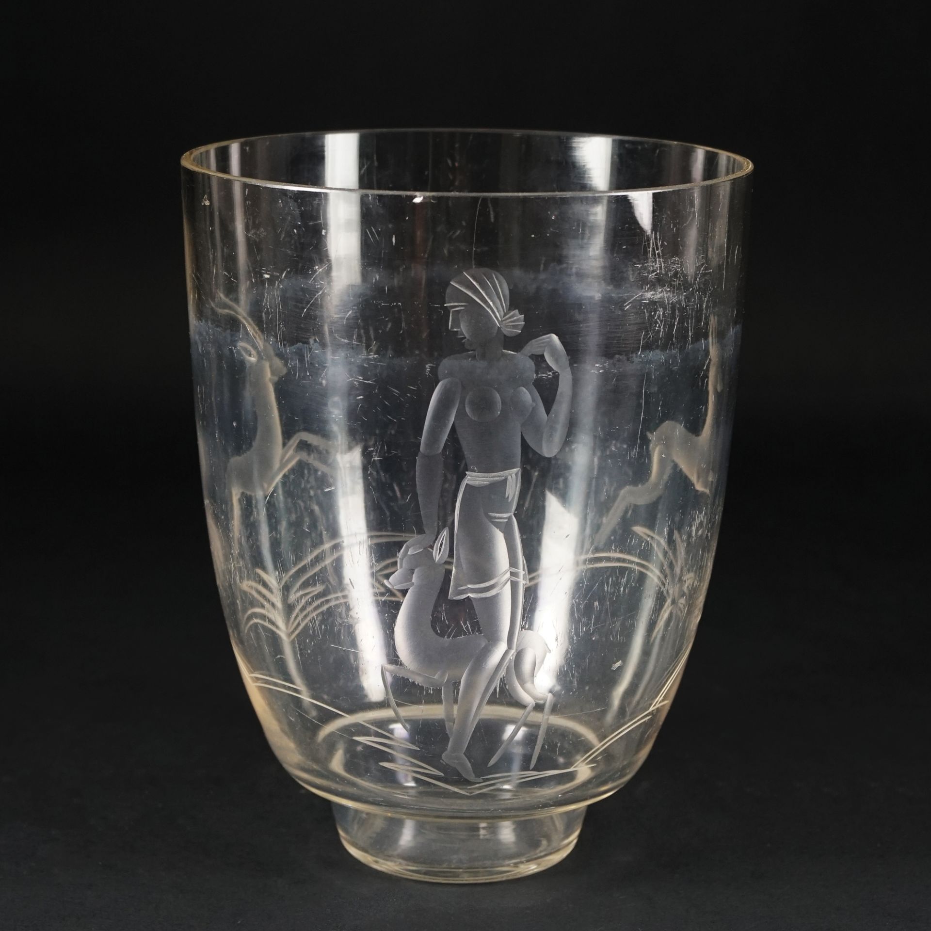 An engraved crystal vase, '30s