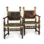 A pair of Umbrian walnut amrchairs, 17th century