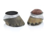 TWO SILVER-MOUNTED HORSES HOOF PIN CUSHIONS (2)