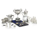 A COLLECTION OF VICTORIAN AND LATER SILVER PLATED WARES (12)