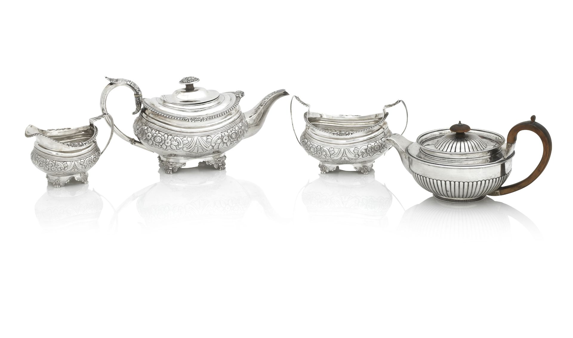 A GEORGE III THREE PIECE SILVER TEA SET London 1819 (4)