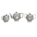 A THREE PIECE INDIAN SILVER TEASET 19th century (3)