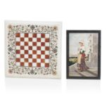 AN INDIAN WHITE MARBLE AND HARDSTONE INLAID CHESS BOARD (2)