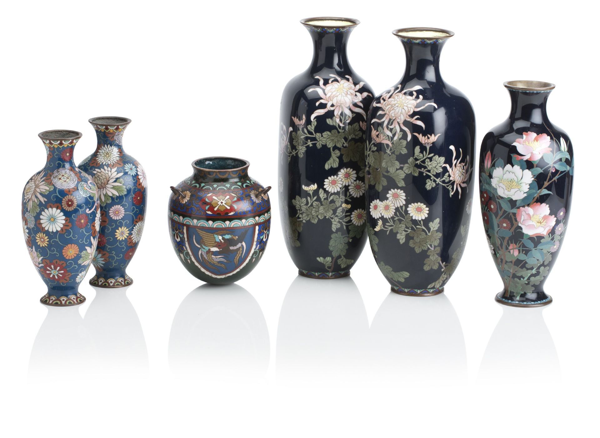 A PAIR OF JAPANESE CLOISONNE HIGH SHOULDERED VASES Meiji era (1868-1912) (6)