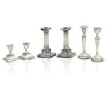 THREE PAIRS OF SILVER CANDLESTICKS (6)