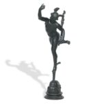 AFTER GIAMBOLOGNA (ITALIAN, 1529-1608): A LATE 19TH CENTURY PATINATED BRONZE FIGURE OF MERCURY