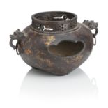 A CHINESE CAST IRON AND GOLD SPLASHED CENSER, 17th/18th century