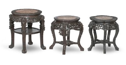 THREE CHINESE CARVED HARDWOOD STANDS (3)
