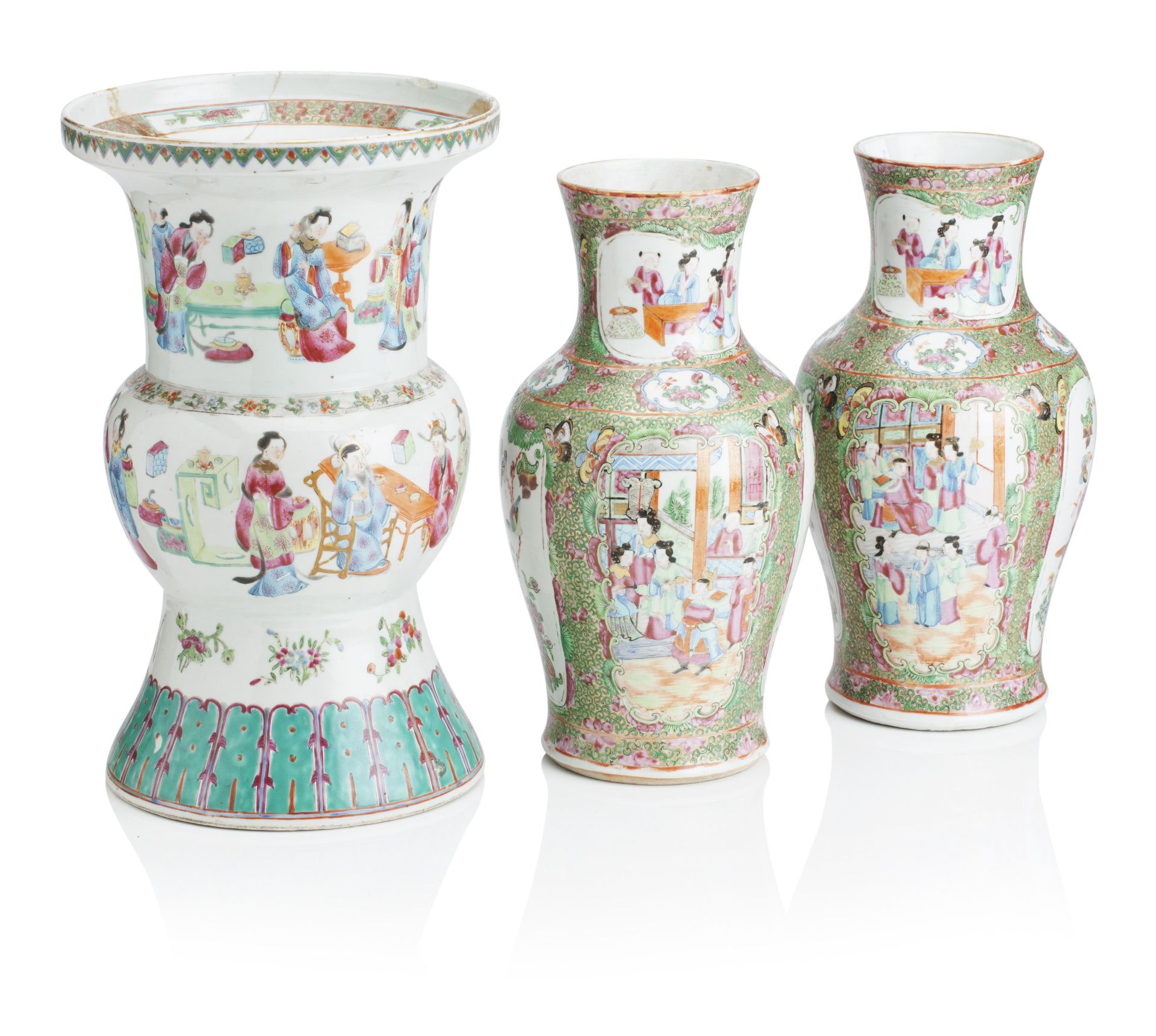 A PAIR OF CANTON VASES Late 19th or early 20th century (3)