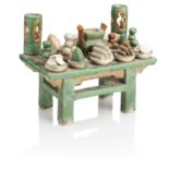 A GREEN GLAZED POTTERY TABLE OFFERING Ming Dynasty