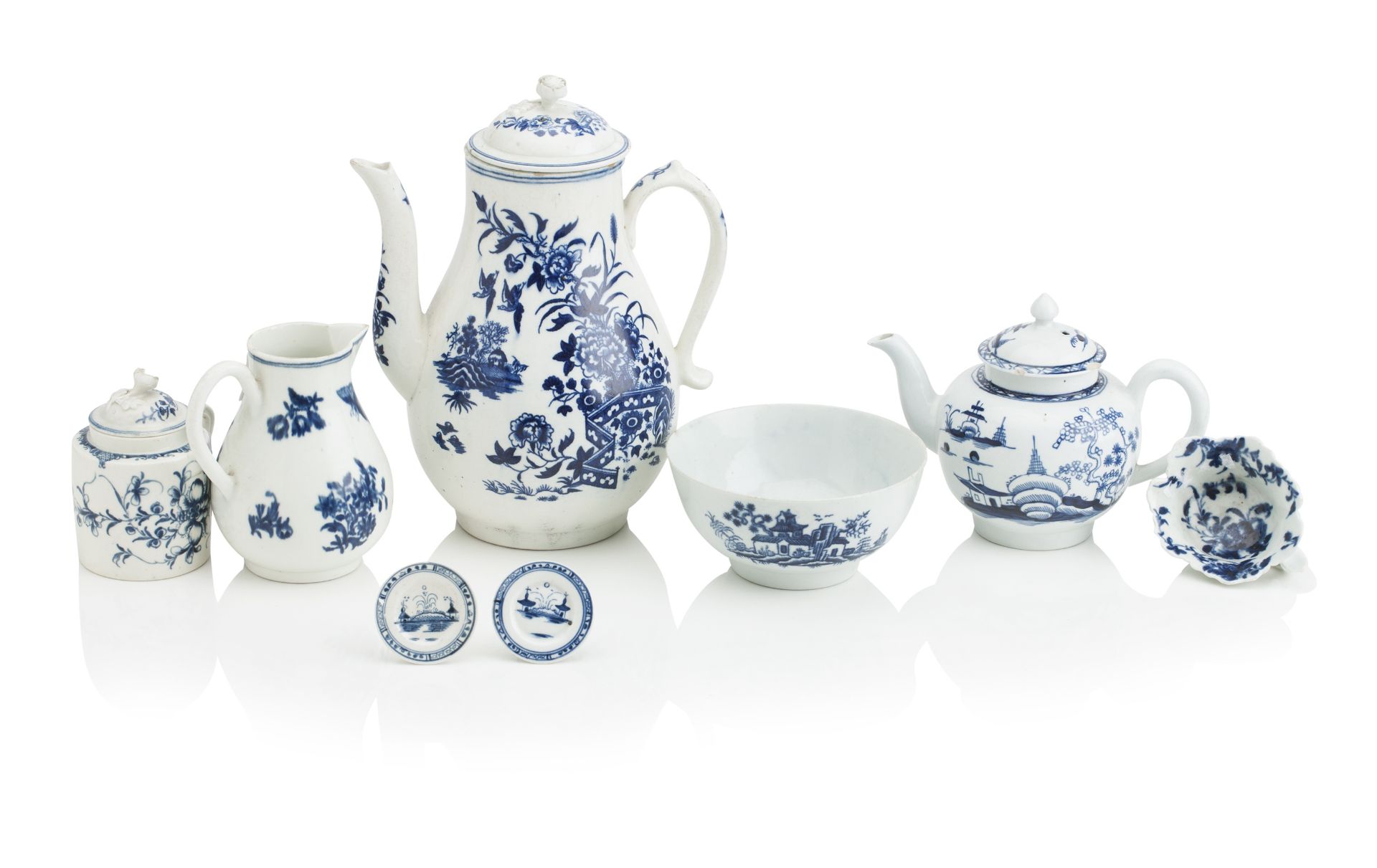 A COLLECTION OF ENGLISH BLUE AND WHITE PORCELAIN 18th century