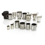 A COLLECTION OF THIRTEEN SILVER MUGS (13)