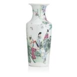 A FAMILLE ROSE ROULEAU VASE 19th century