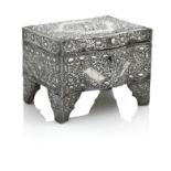 A 19TH CENTURY ANGLO-INDIAN EMBOSSED SILVER JEWELLERY CASKET