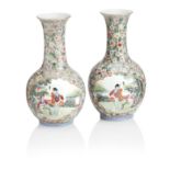 A PAIR OF CHINESE FAMILLE ROSE MIRRORED BOTTLE VASES Republic Period (2)