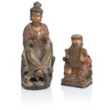 TWO CHINESE POLYCHROME PAINTED HARDWOOD FIGURES Late Qing Dynasty (2)