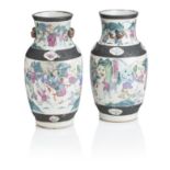 A PAIR OF CANTON FAMILLE ROSE VASES Circa 1900 (2)
