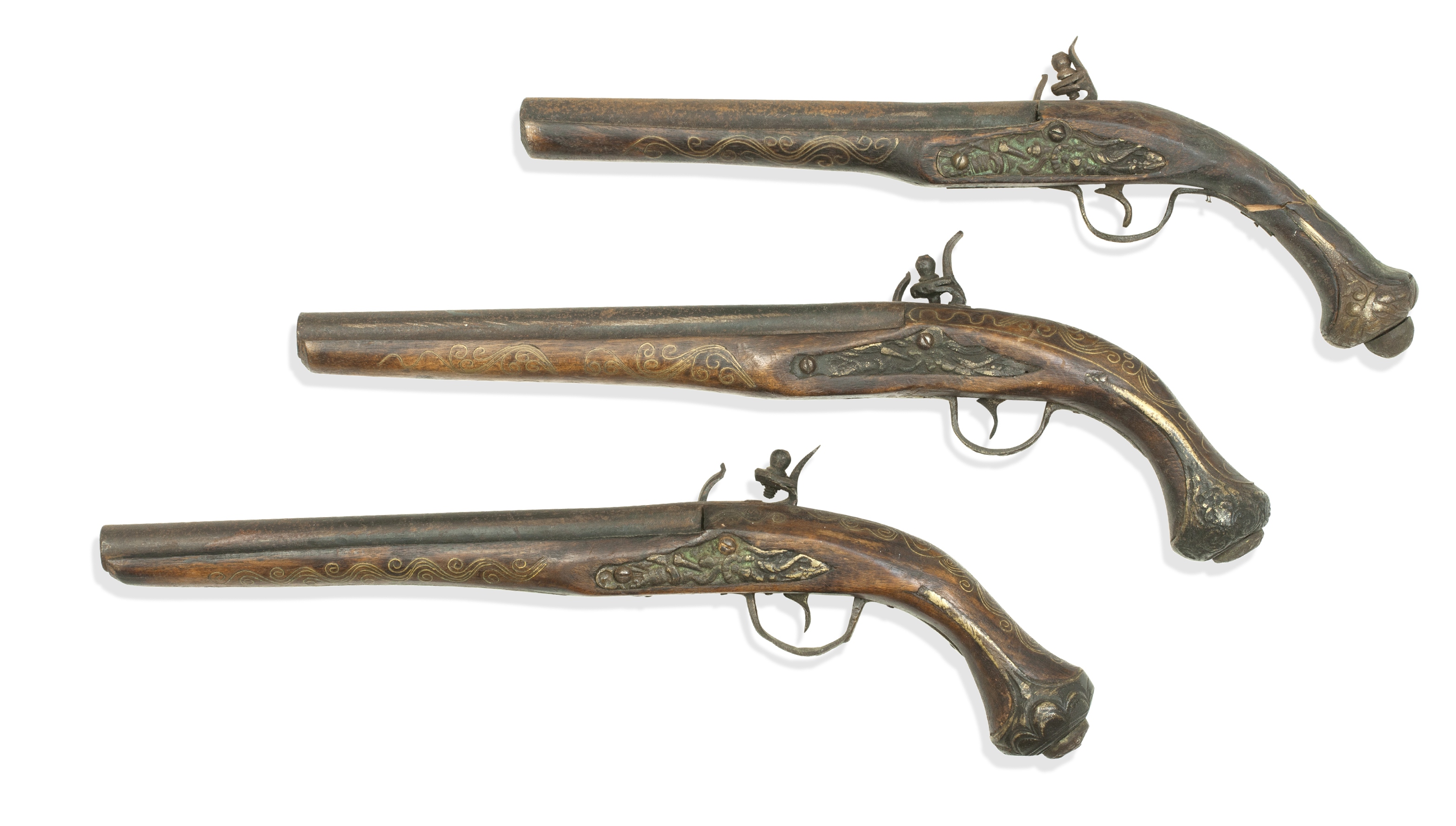 A PAIR OF EARLY 19TH CENTURY TURKISH FLINTLOCK PISTOLS