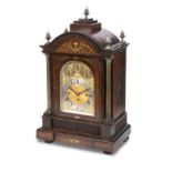 A LARGE LATE 19TH CENTURY BRASS INLAID ROSEWOOD BRACKET CLOCK