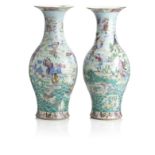A PAIR OF LARGE MID-19TH CENTURY CANTONESE BALUSTER VASES (2)