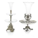A VICTORIAN ELECTROPLATED AND ENGRAVED GLASS EPERGNE (2)