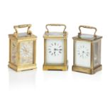 A LATE VICTORIAN FRENCH GILT-BRASS AND PORCELAIN MOUNTED REPEATING CARRIAGE CLOCK Retailed by Wes...