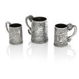 THREE CHINESE EXPORT SILVER MUGS 19th century (3)