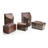 A GEORGE III SATINWOOD CROSSBANDED MAHOGANY KNIFE BOX (5)