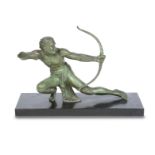 AFTER SALVATORE MELANI (ITALIAN, 1902-1934): A PATINATED SPELTER FIGURE OF AN ARCHER