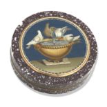 A GOLD-MOUNTED MICRO MOSAIC AND PORPHYRY BOX AND COVER Early 19th century