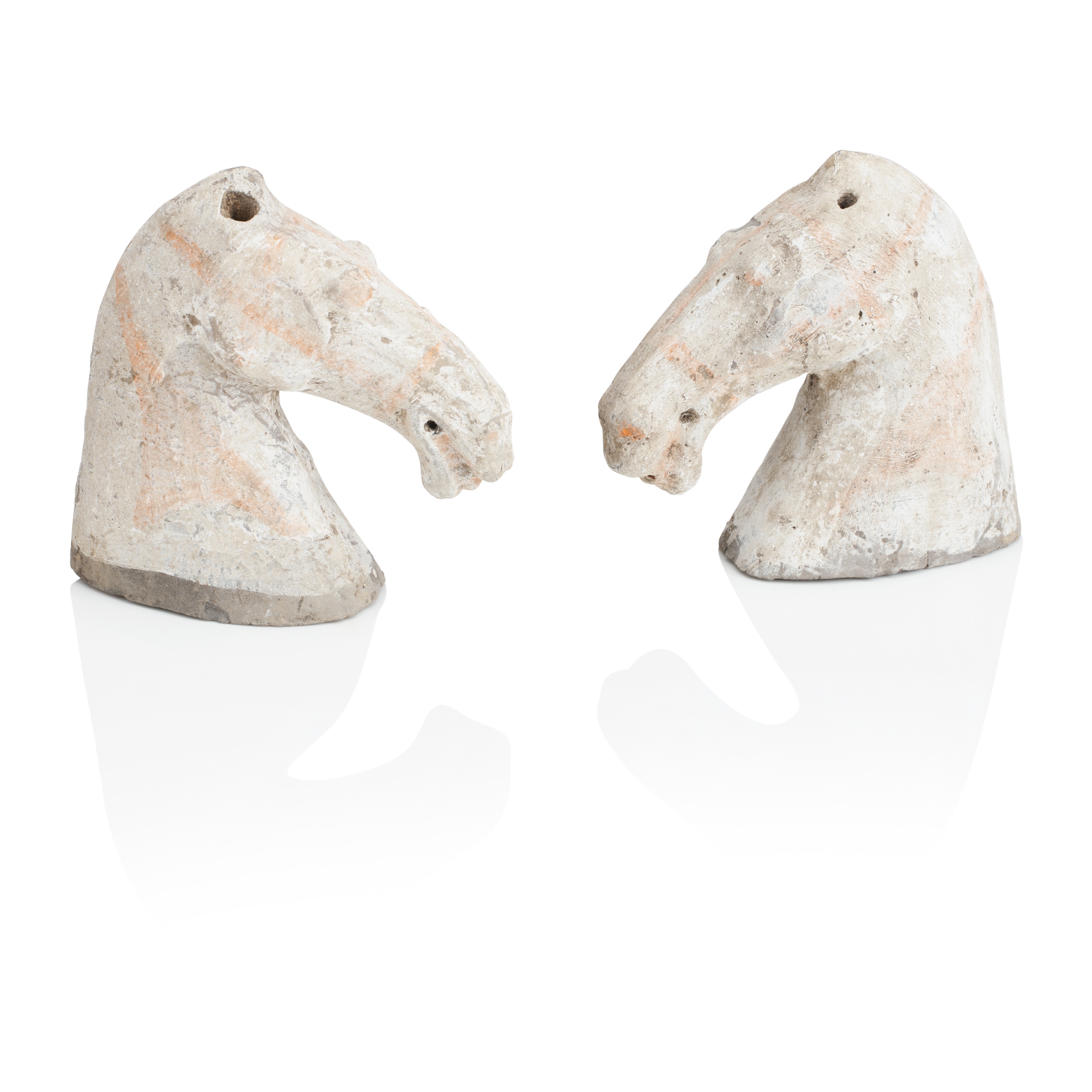 A PAIR OF CHINESE TERRACOTTA HORSES HEADS Han Dynasty (2)