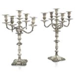 A PAIR OF VICTORIAN ELECTROPLATED FIVE LIGHT CANDELABRA (2)