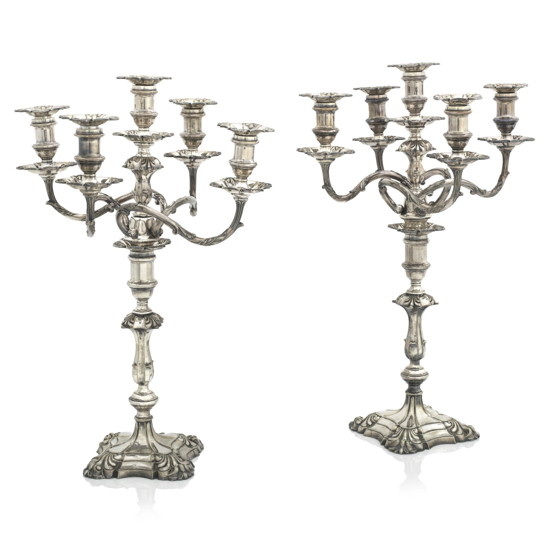 A PAIR OF VICTORIAN ELECTROPLATED FIVE LIGHT CANDELABRA (2)