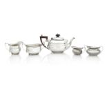 A SILVER THREE PIECE TEA SET OF RECTANGULAR FORM Birmingham 1946 (5)